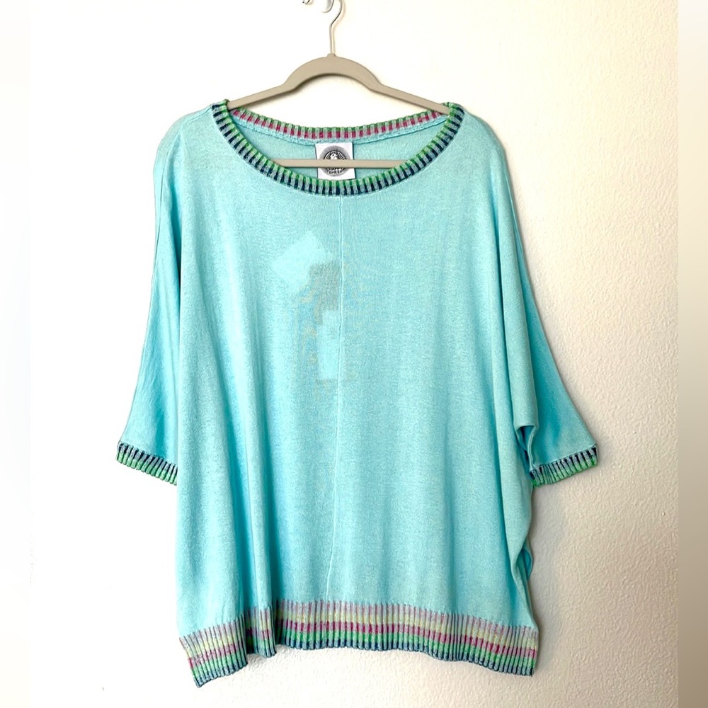 NWT Happy Sheep Wide Boatneck Batwing Sweater Teal Silk/Cashmere Size Small